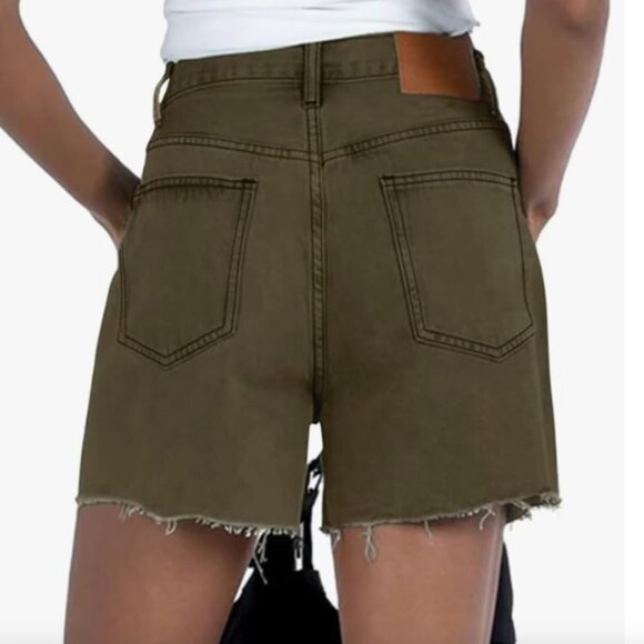 ZOLUCKY Ripped Jean Shorts for Women Mid Waisted Distressed Denim Shorts Khaki - Picture 3 of 4